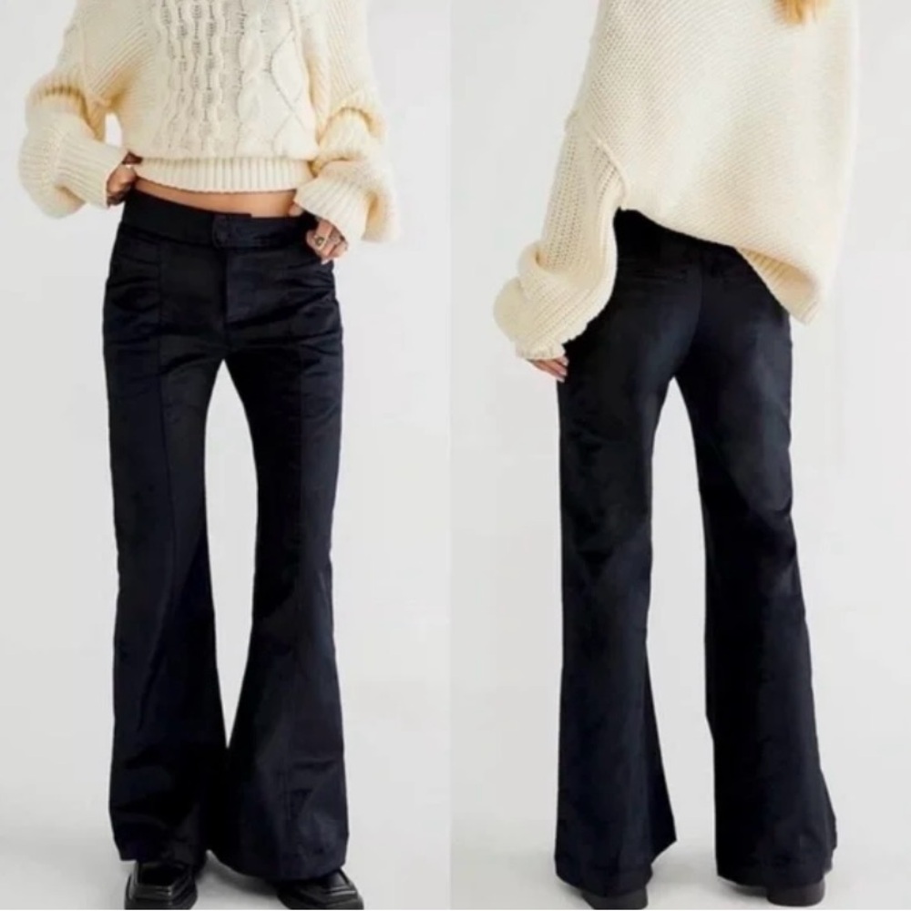 Free People Walk With You Velvet Trousers Black NWOT Size - 4 - Picture 2 of 6
